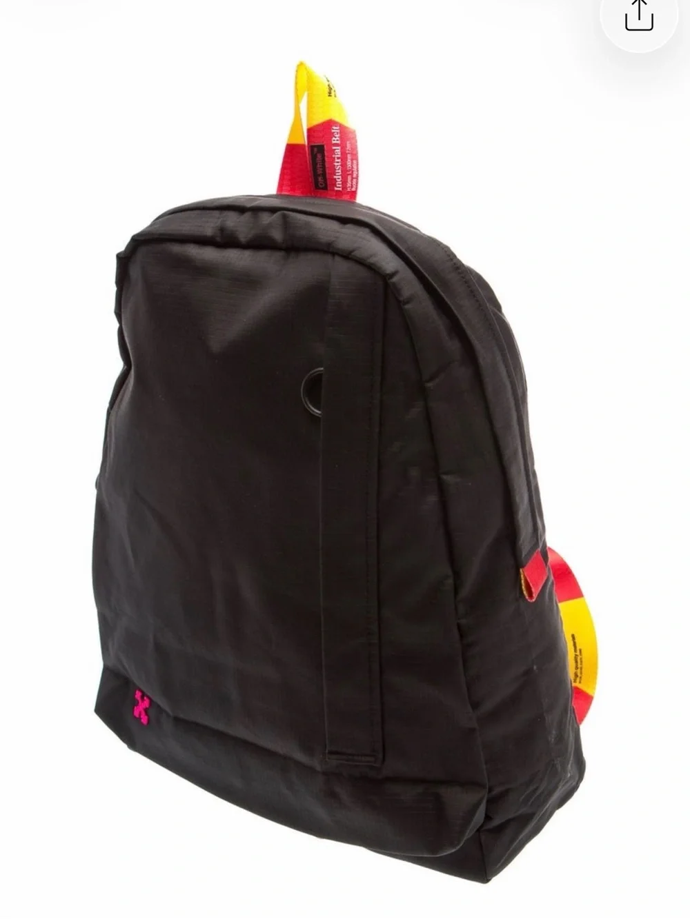 Off-White Black Backpack with Yellow and Red Strap Accents